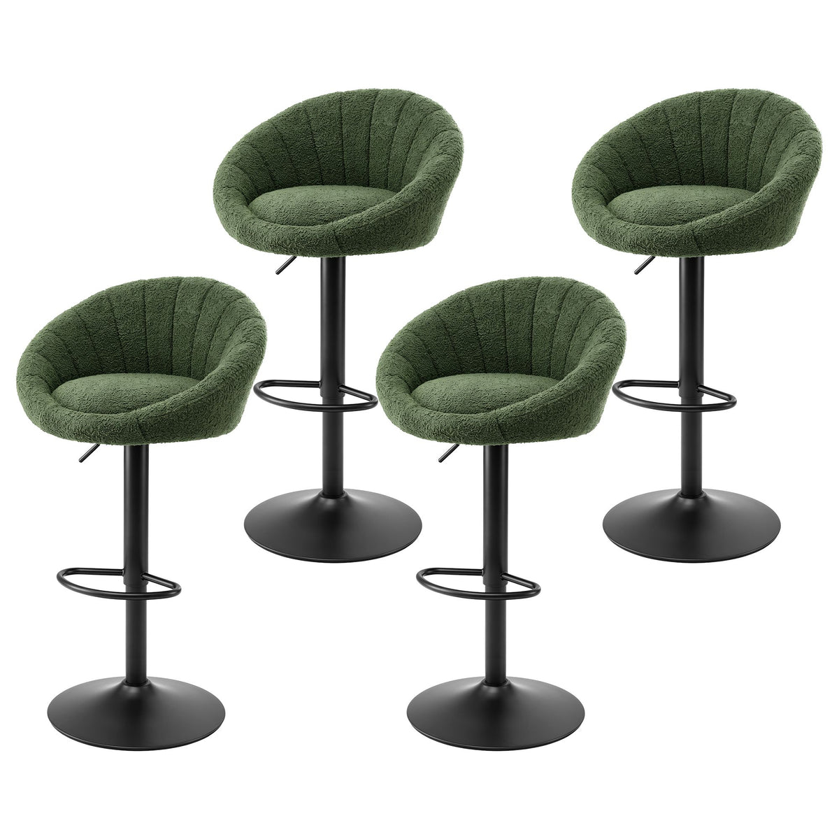 Artiss 4x Bar Stools Kitchen Chairs Gas Lift Adjustable Round Shell Boucle Green