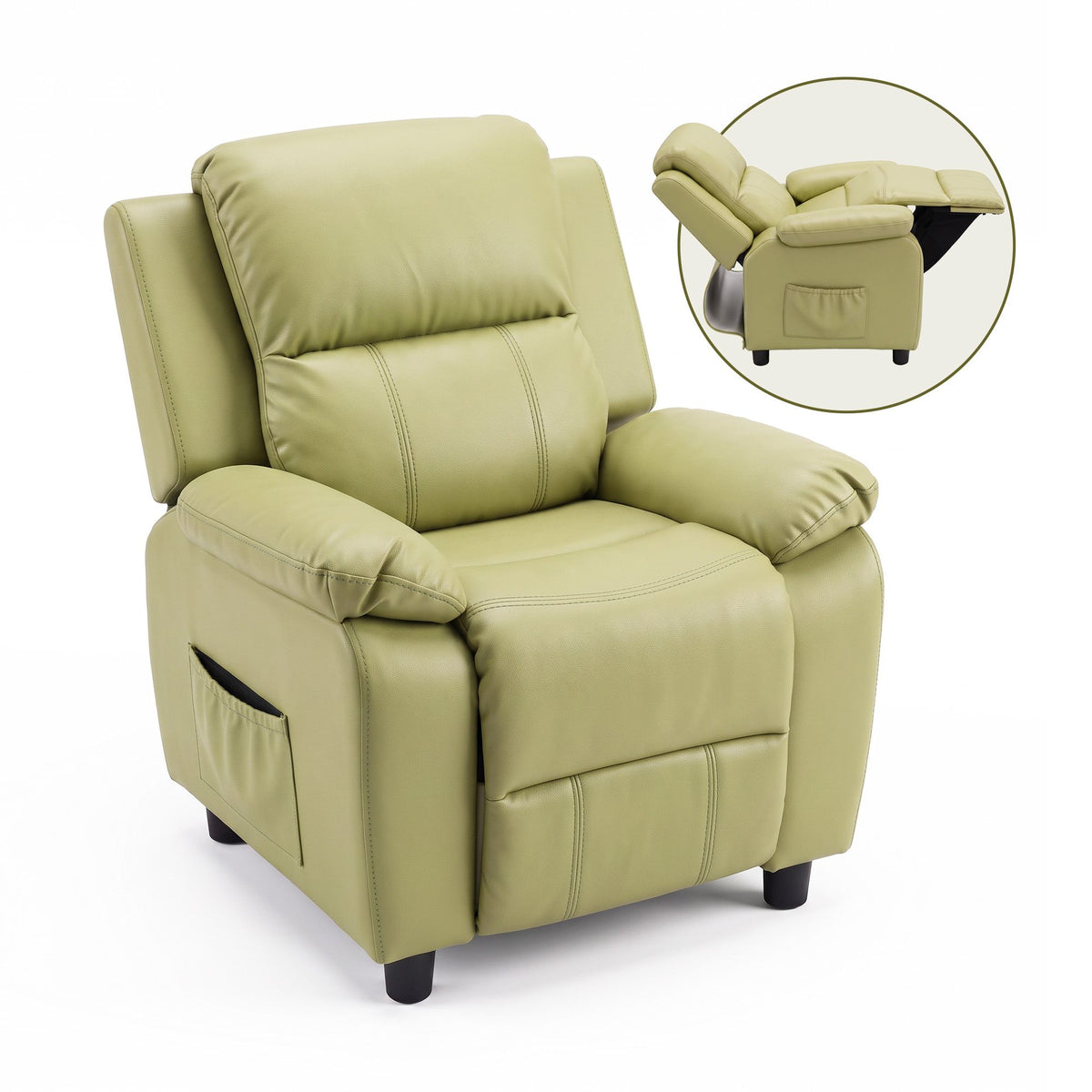 Keezi Kids Recliner Chair PU Leather Toddler Lounge Adjustable Backrest w/ Armrest Storage & 2 Side Pockets Green