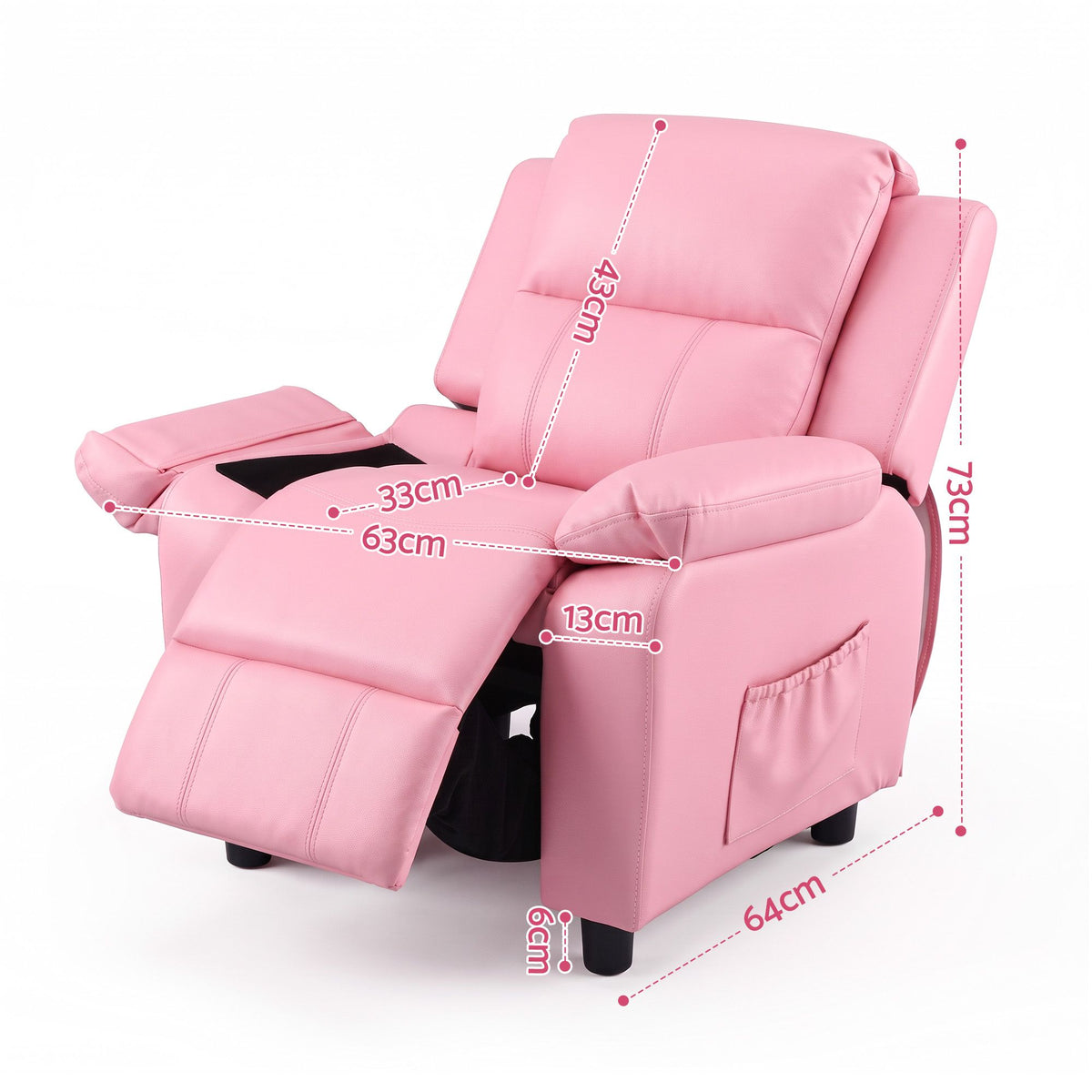 Keezi Kids Recliner Chair PU Leather Toddler Lounge Adjustable Backrest w/ Armrest Storage & 2 Side Pockets Pink
