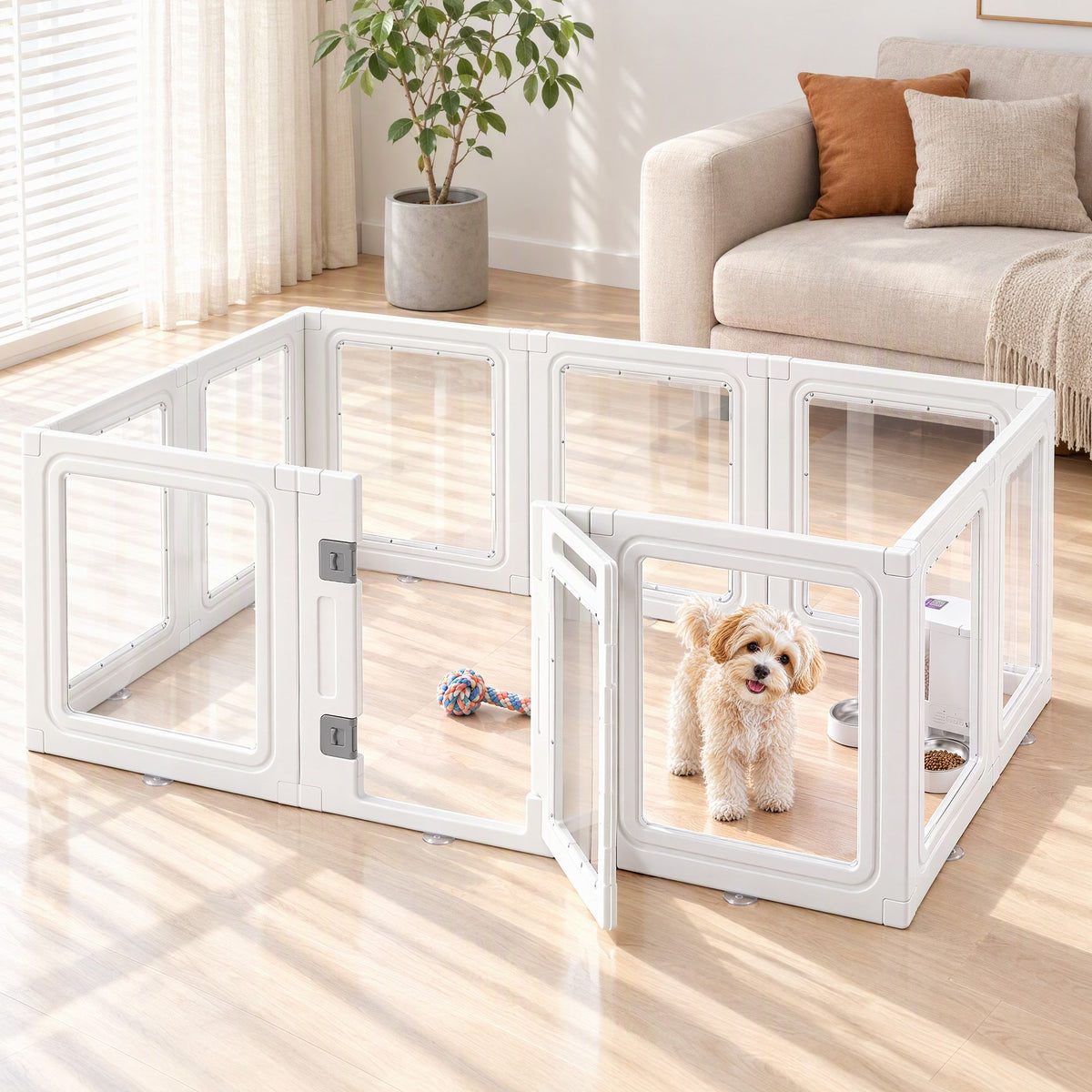 i.Pet Dog Pet Playpen 10 Panels Clear PET Plastic 152x100x57cm for Puppy Exercise