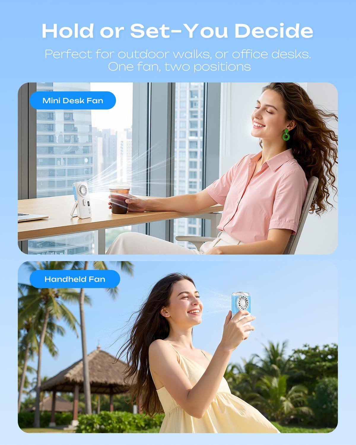 Mini Handheld Misting Fan, Portable Powerful Personal Cooling Mister, Slim Light Foldable, 4-Speed Rechargeable with Water Spray for Hand & Desk (White)