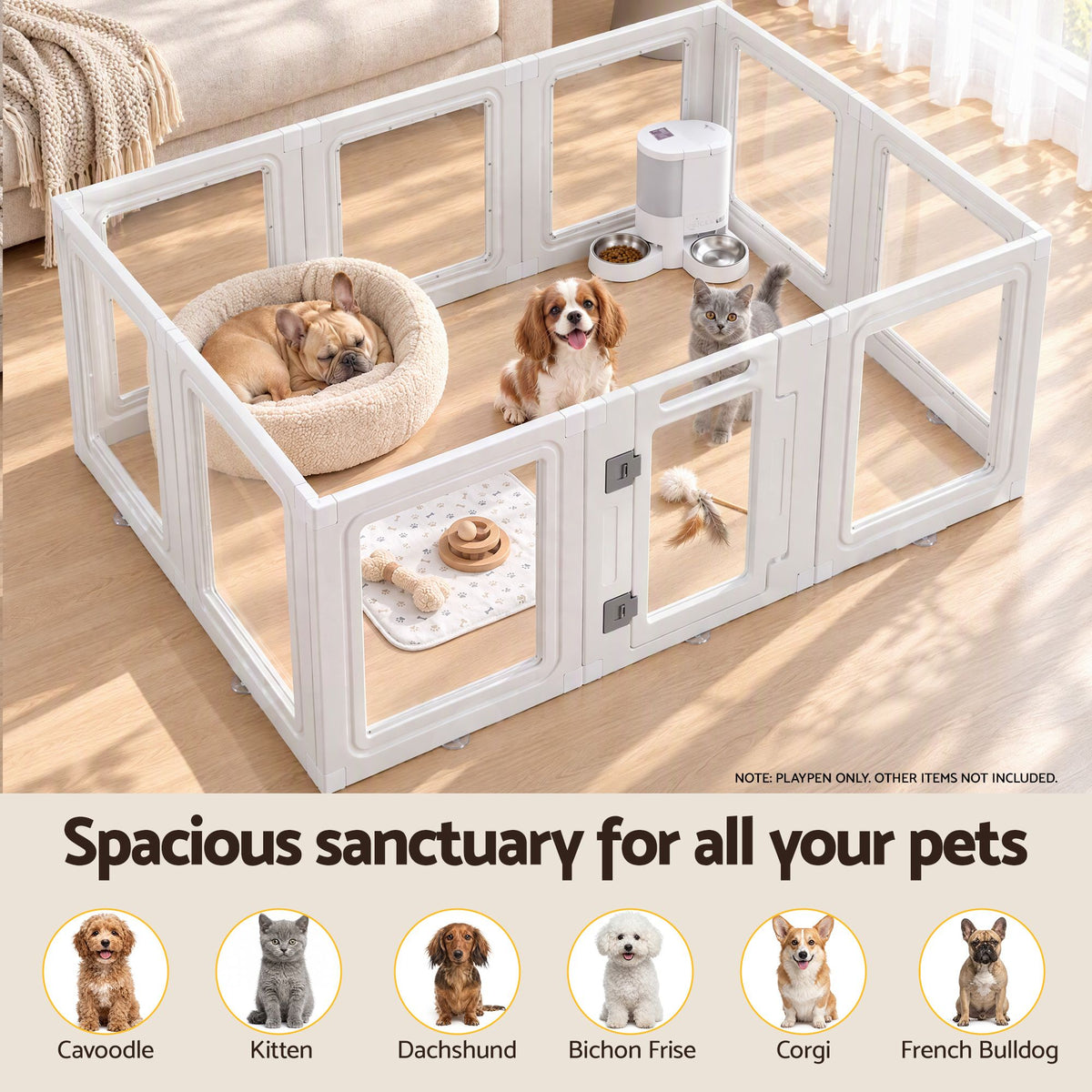 i.Pet Dog Pet Playpen 10 Panels Clear PET Plastic 152x100x57cm for Puppy Exercise