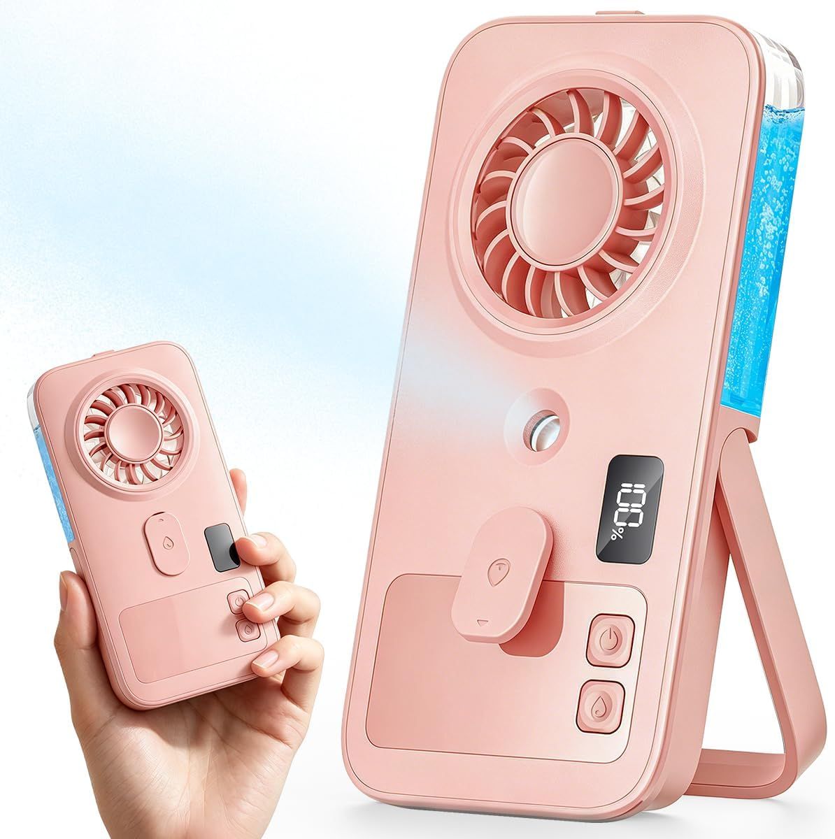 Mini Handheld Misting Fan, Portable Powerful Personal Cooling Mister, Slim Light Foldable, 4-Speed Rechargeable with Water Spray for Hand & Desk (White)