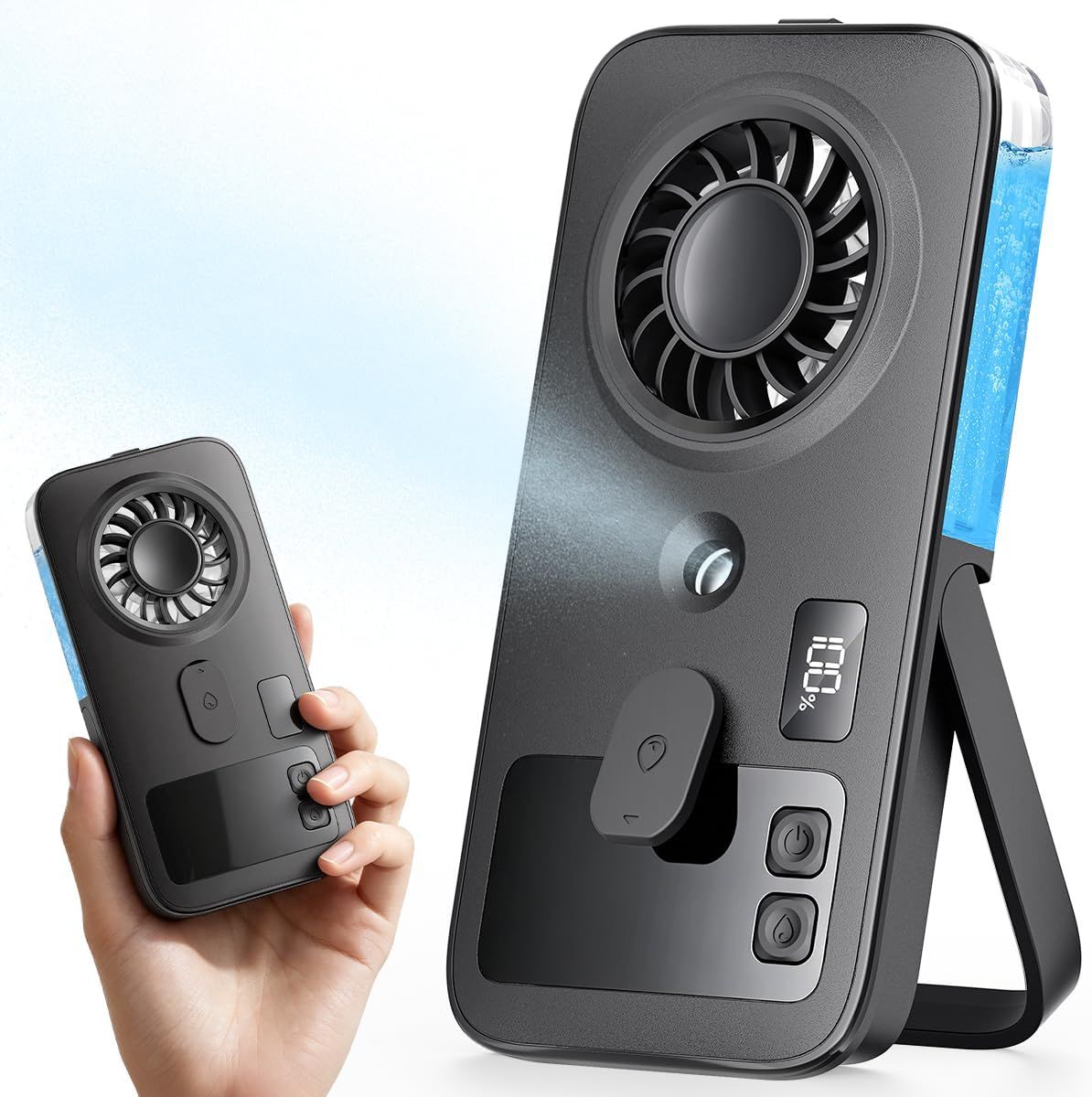 Mini Handheld Misting Fan, Portable Powerful Personal Cooling Mister, Slim Light Foldable, 4-Speed Rechargeable with Water Spray for Hand & Desk (White)