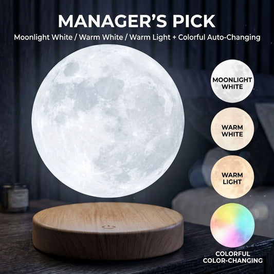 Levitating 3D Moon Lamp with 360° Rotation, Touch Control, Three Fixed Color Temperatures and Multicolor Gradient Glow, Realistic Crater Texture, Perfect for Bedside, Desk Decor, and Gift Giving (3‑Color + 7‑Color RGB, Super Bright, Touch Switch)