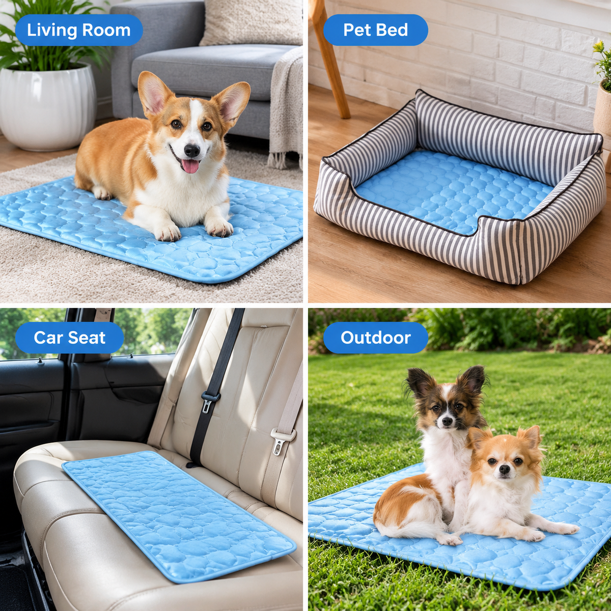 Cooling Pet Mat for Dogs and Cats, Summer Heat Relief Bed Pad with Breathable Mesh and Soothing Gel Layer, Ideal for Sofa Floor Crate Car Seat and Outdoor Use (Blue, XL)