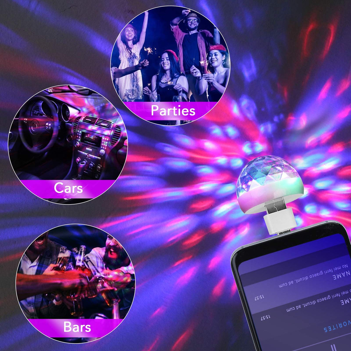 USB Mini Disco Ball Party Lights, Sound Activated DJ Stage Strobe Lights, Portable Led Car Atmosphere Lights for Xmas (2 Packs)